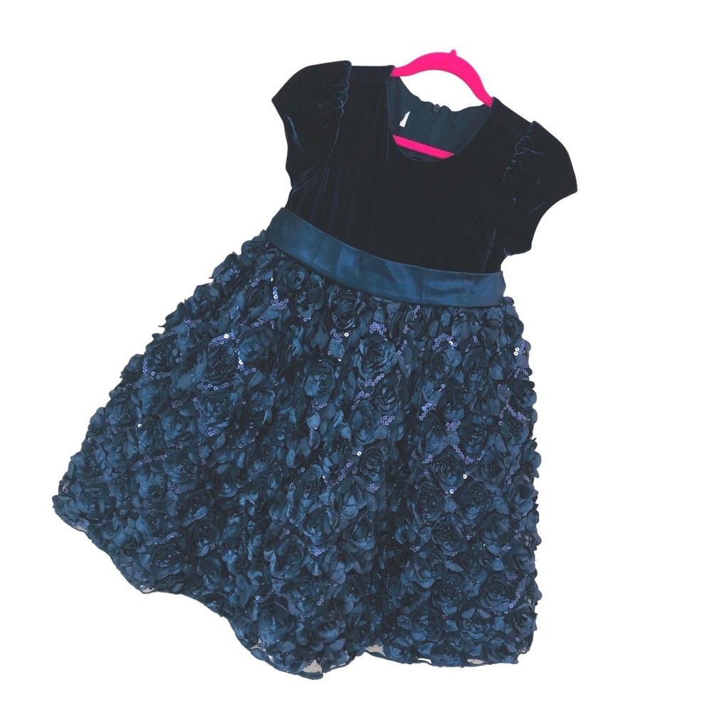 Princess Cinderella Velvet Rosette Sequin Party Dress Special Occasion Girls 5T